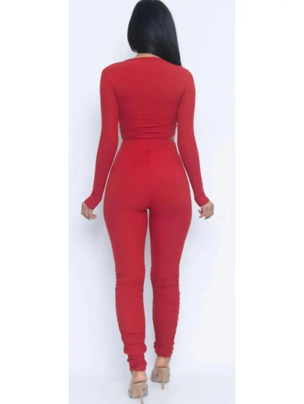 Matching RED Two-Piece Ruched Lounge Set